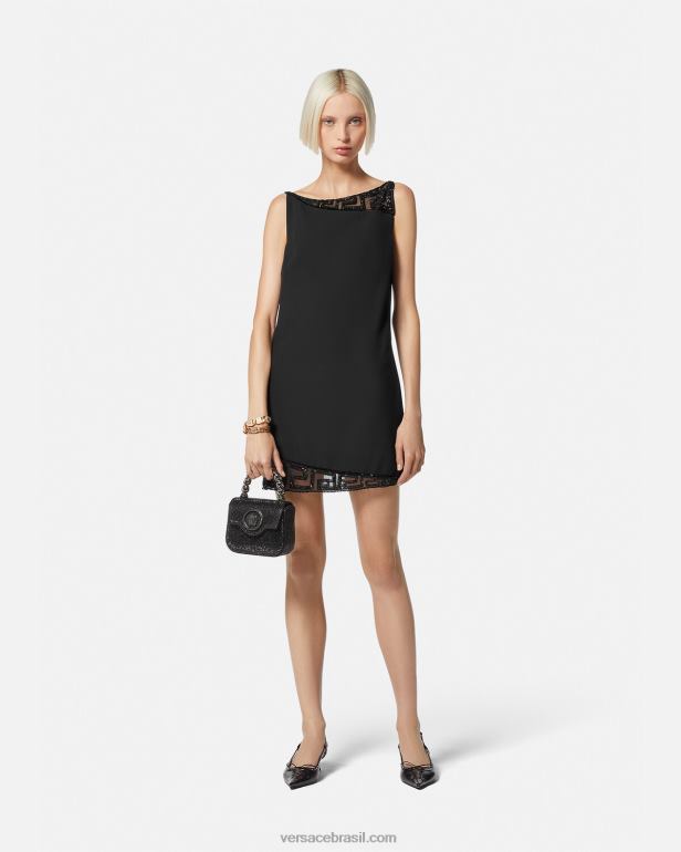 roupas P2TX37 Versace mini vestido greca com detalhes em cristal preto mulheres