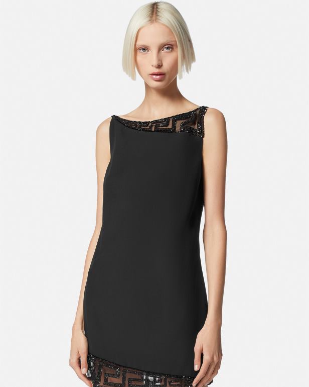 roupas P2TX37 Versace mini vestido greca com detalhes em cristal preto mulheres