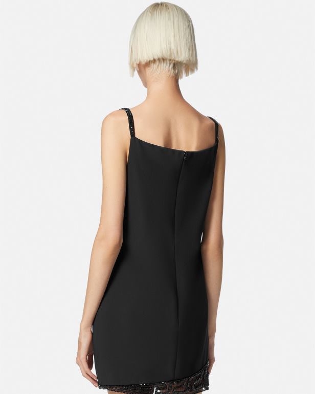 roupas P2TX37 Versace mini vestido greca com detalhes em cristal preto mulheres