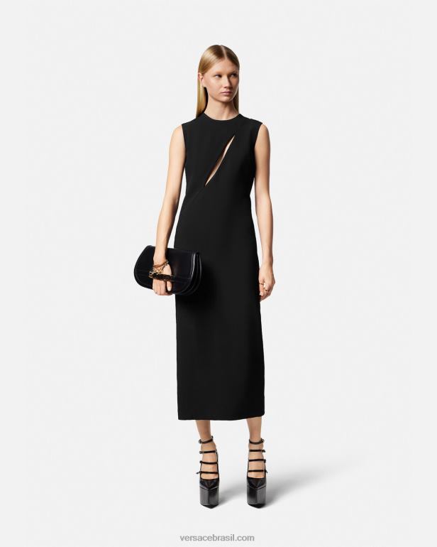 roupas P2TX46 Versace vestido midi cortado sem manga preto mulheres