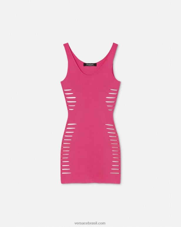 roupas P2TX47 Versace mini vestido de malha cortado rosa mulheres