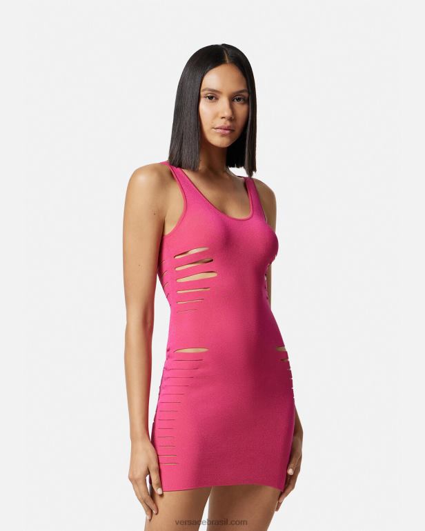roupas P2TX47 Versace mini vestido de malha cortado rosa mulheres