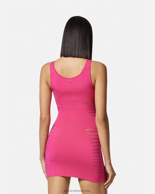 roupas P2TX47 Versace mini vestido de malha cortado rosa mulheres