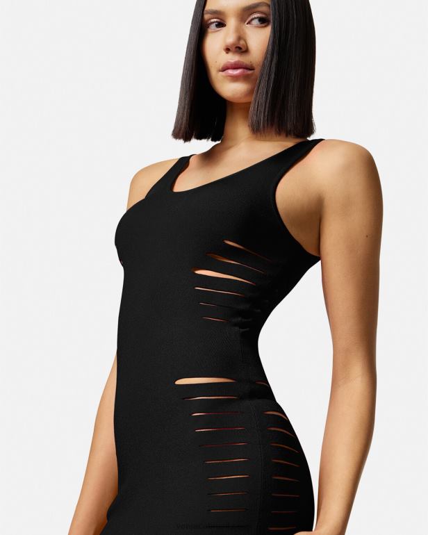 roupas P2TX48 Versace mini vestido de malha cortado preto mulheres