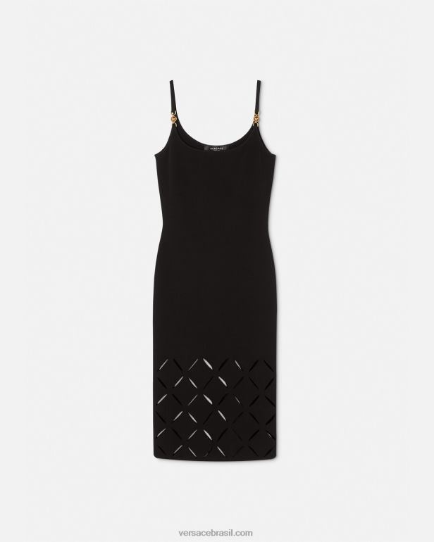 roupas P2TX49 Versace vestido midi de tricô cortado preto mulheres