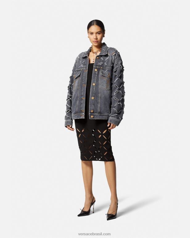 roupas P2TX49 Versace vestido midi de tricô cortado preto mulheres