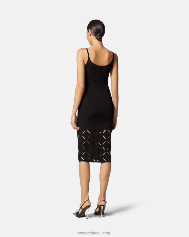 roupas P2TX49 Versace vestido midi de tricô cortado preto mulheres