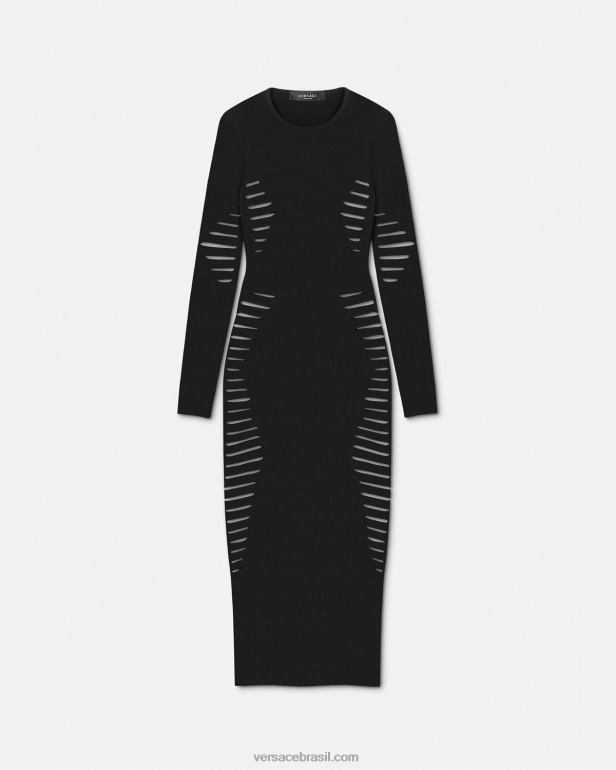 roupas P2TX50 Versace vestido midi de tricô cortado preto mulheres
