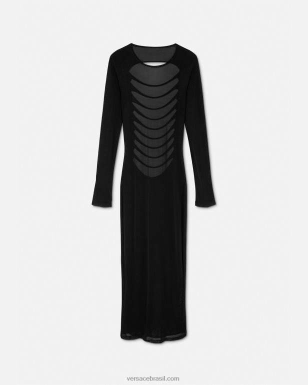 roupas P2TX51 Versace vestido longo de tricô cortado preto mulheres