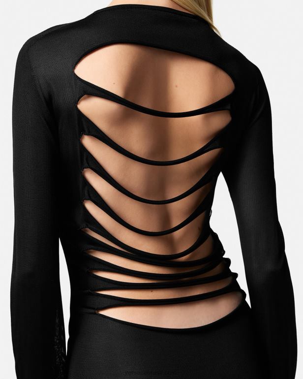 roupas P2TX51 Versace vestido longo de tricô cortado preto mulheres