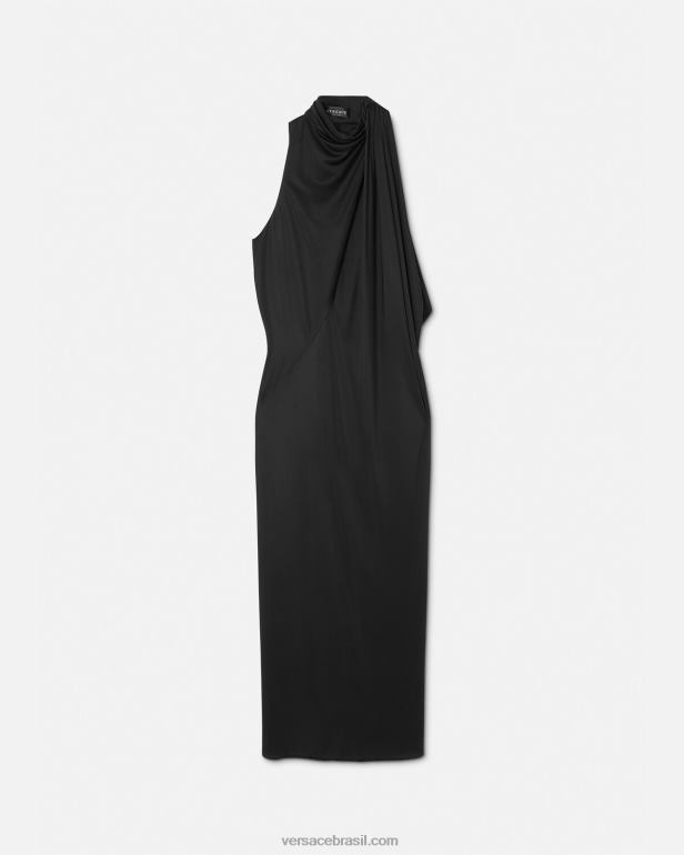 roupas P2TX53 Versace vestido midi com decote halter cortado preto mulheres
