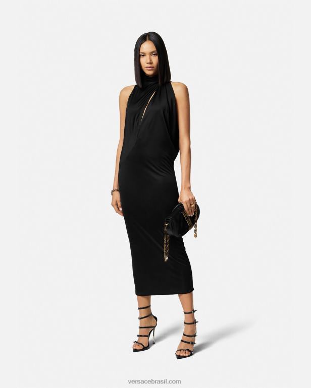 roupas P2TX53 Versace vestido midi com decote halter cortado preto mulheres