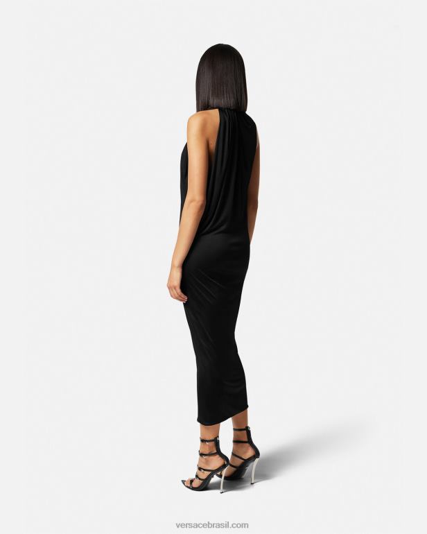 roupas P2TX53 Versace vestido midi com decote halter cortado preto mulheres