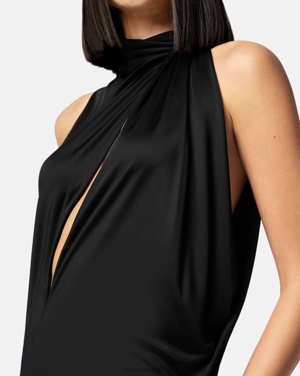 roupas P2TX53 Versace vestido midi com decote halter cortado preto mulheres