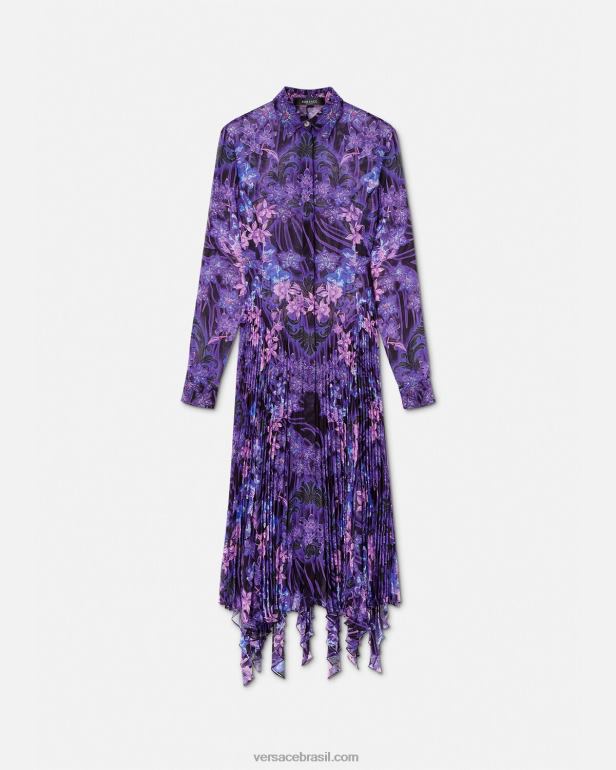roupas P2TX54 Versace vestido camisa midi orquídea barocco violeta e estampa mulheres