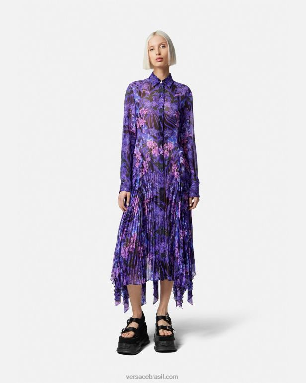 roupas P2TX54 Versace vestido camisa midi orquídea barocco violeta e estampa mulheres