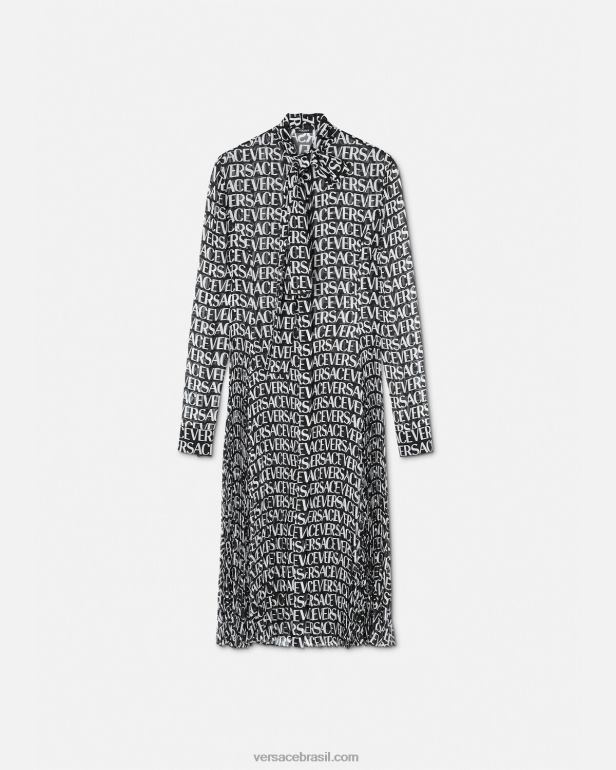 roupas P2TX55 Versace vestido camisa midi todo preto e estampado mulheres