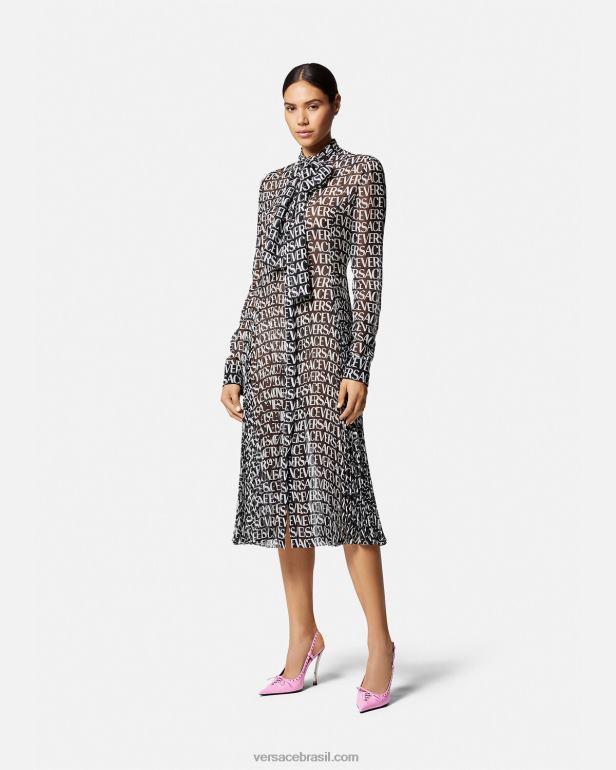 roupas P2TX55 Versace vestido camisa midi todo preto e estampado mulheres