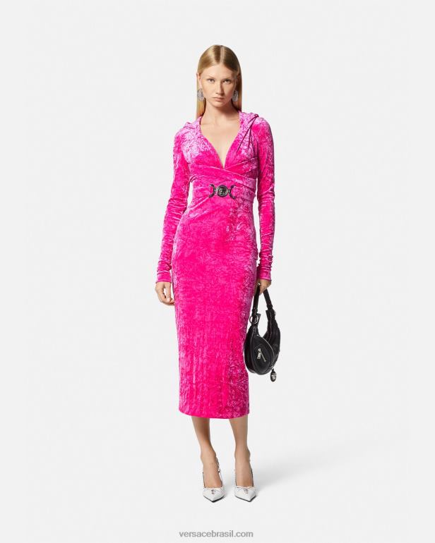 roupas P2TX57 Versace vestido com capuz de veludo medusa \'95 fúcsia mulheres