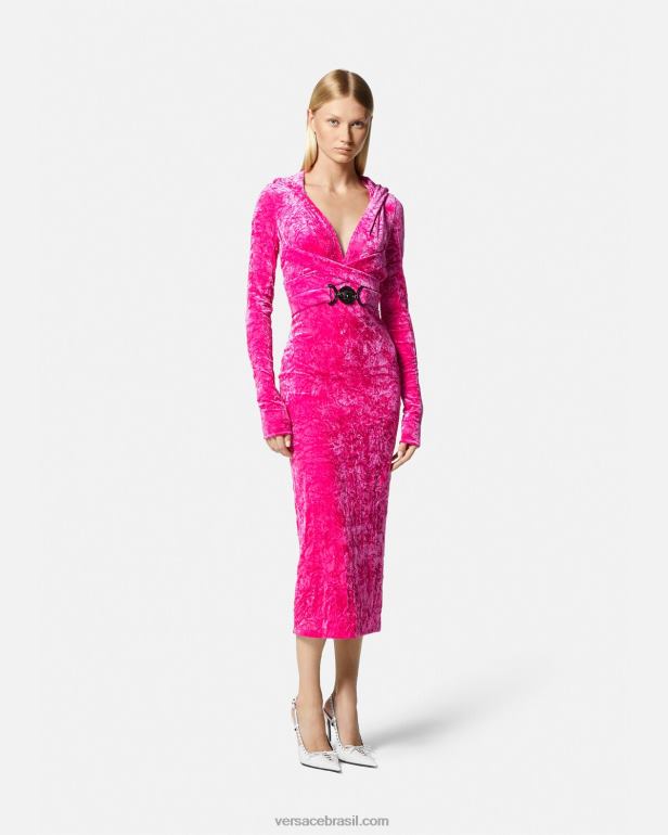 roupas P2TX57 Versace vestido com capuz de veludo medusa \'95 fúcsia mulheres