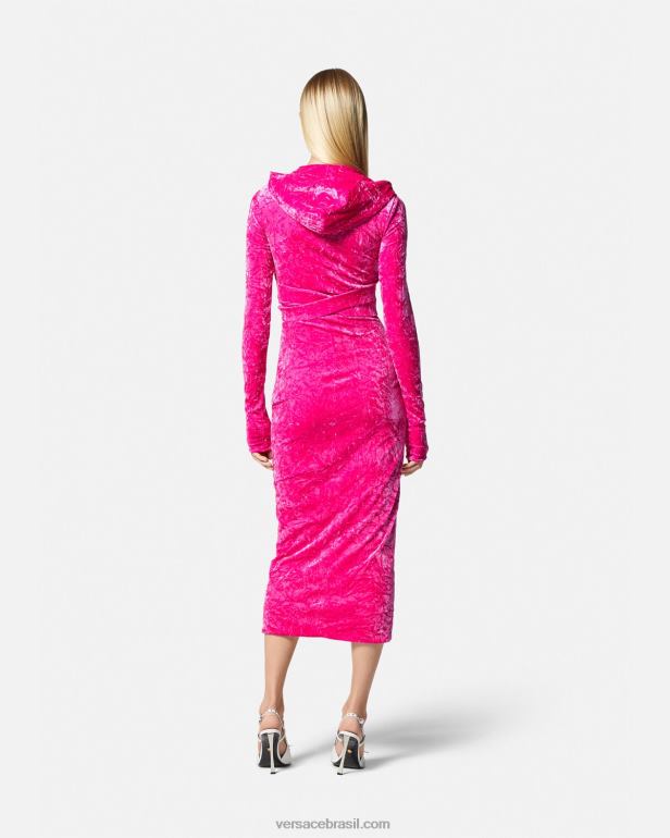 roupas P2TX57 Versace vestido com capuz de veludo medusa \'95 fúcsia mulheres