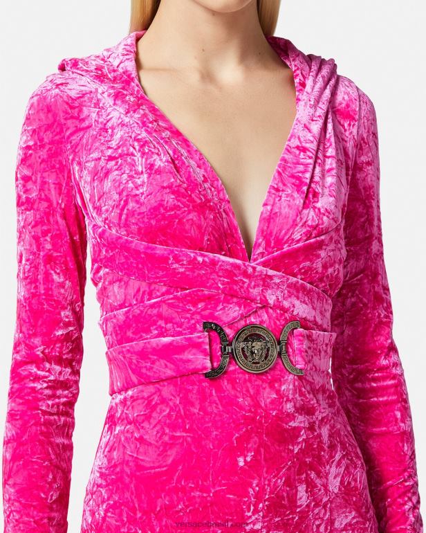 roupas P2TX57 Versace vestido com capuz de veludo medusa \'95 fúcsia mulheres