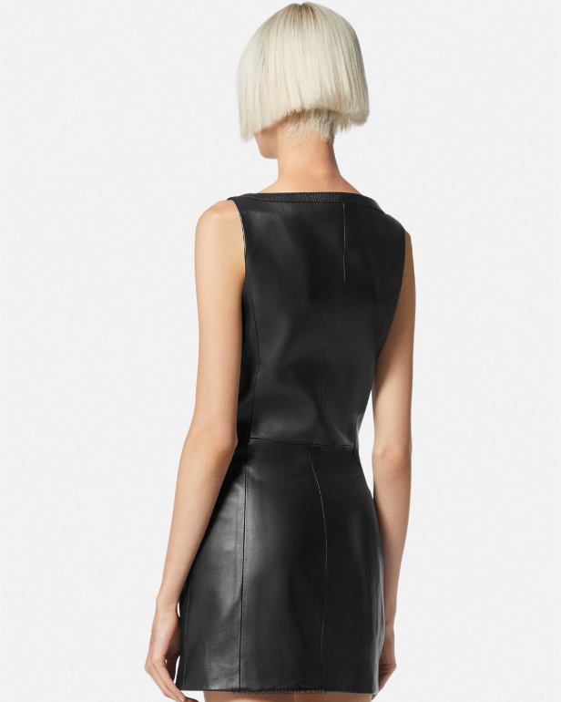 roupas P2TX67 Versace mini vestido de couro de motociclista preto mulheres