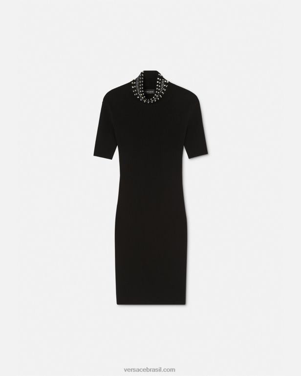 roupas P2TX71 Versace vestido midi de tricô com gola alta preto mulheres