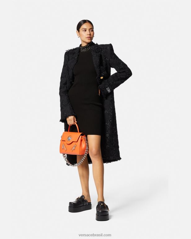 roupas P2TX71 Versace vestido midi de tricô com gola alta preto mulheres