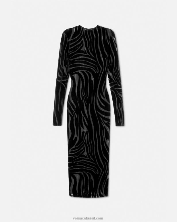 roupas P2TX72 Versace vestido midi zebra veludo preto mulheres