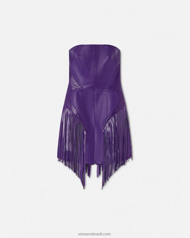 roupas P2TX73 Versace mini vestido de couro com franjas tolet mulheres