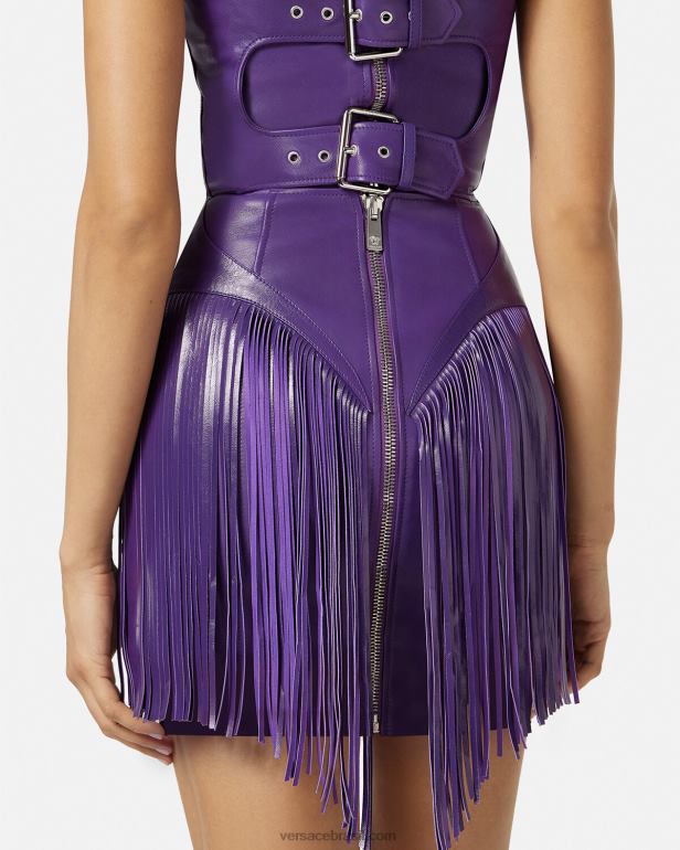 roupas P2TX73 Versace mini vestido de couro com franjas tolet mulheres