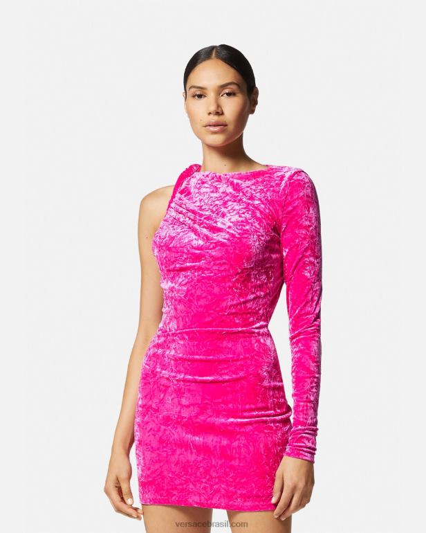 roupas P2TX74 Versace mini vestido de veludo enrolado fúcsia mulheres