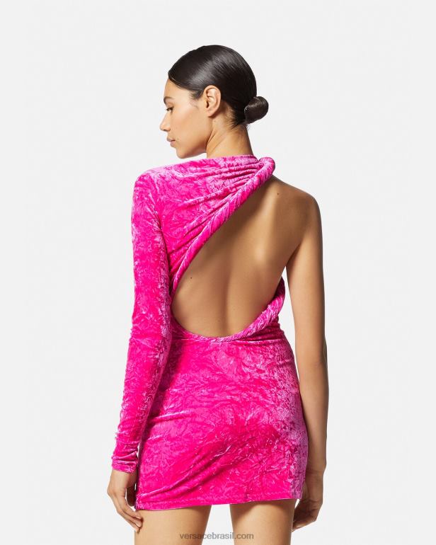 roupas P2TX74 Versace mini vestido de veludo enrolado fúcsia mulheres