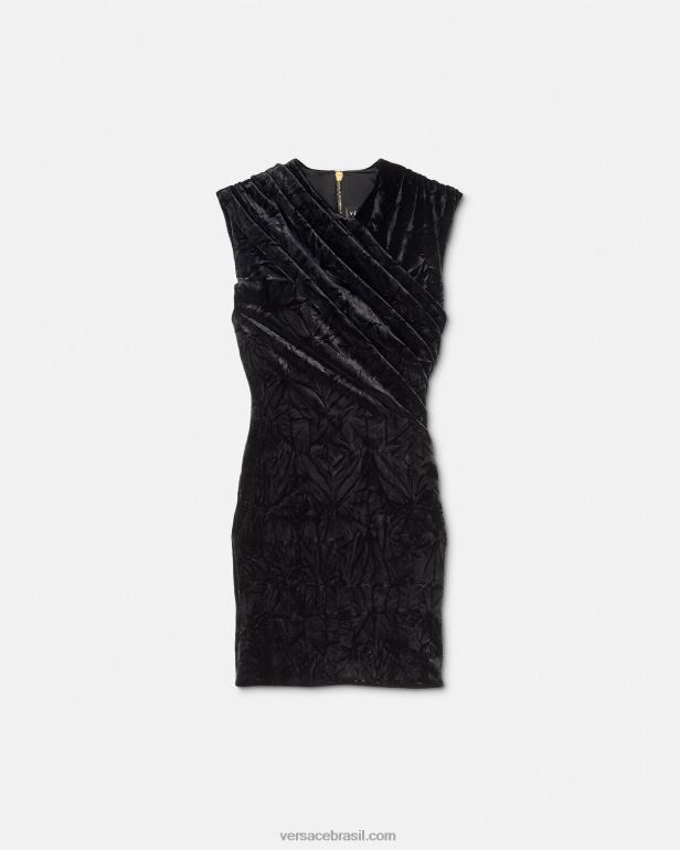 roupas P2TX76 Versace mini vestido de veludo assimétrico preto mulheres
