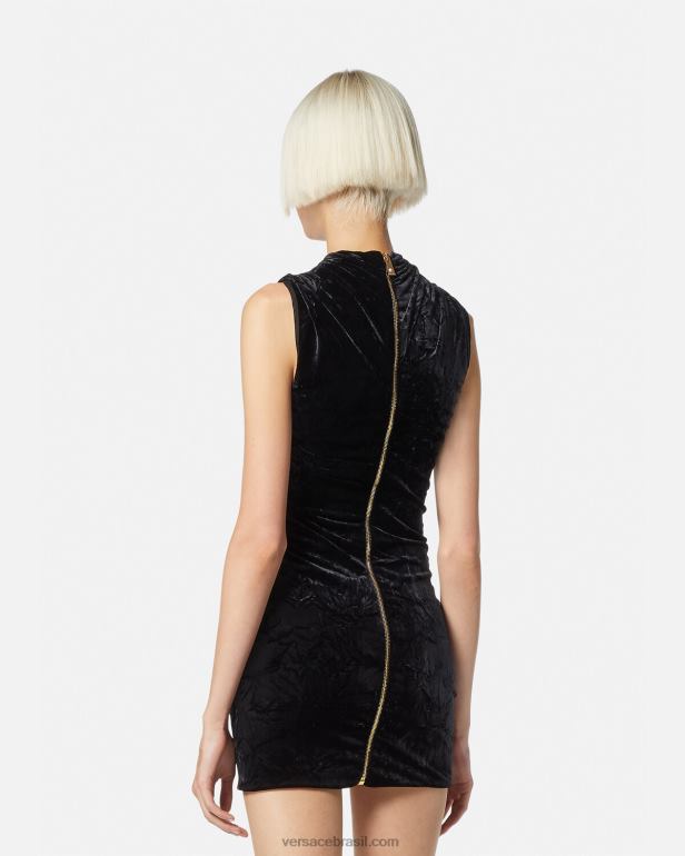 roupas P2TX76 Versace mini vestido de veludo assimétrico preto mulheres