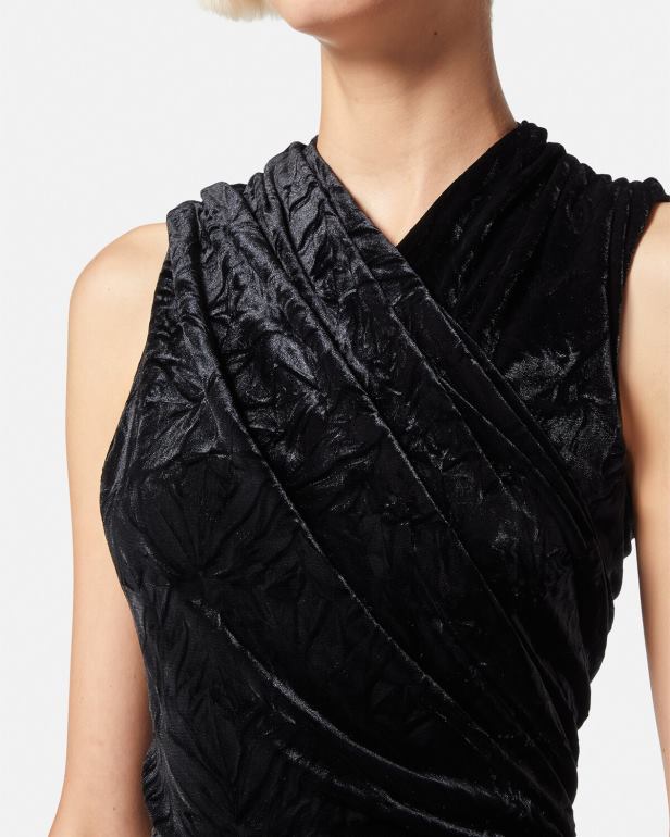 roupas P2TX76 Versace mini vestido de veludo assimétrico preto mulheres