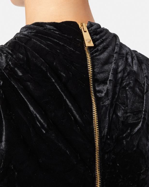 roupas P2TX76 Versace mini vestido de veludo assimétrico preto mulheres