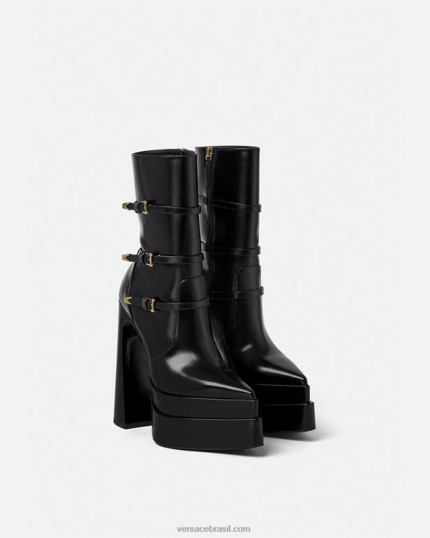 sapato P2TX418 Versace aevitas botas plataforma pontiagudas preto mulheres