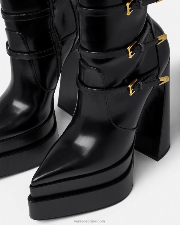 sapato P2TX418 Versace aevitas botas plataforma pontiagudas preto mulheres