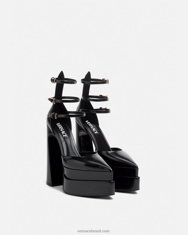 sapato P2TX420 Versace bombas de plataforma pontiagudas aevitas preto mulheres