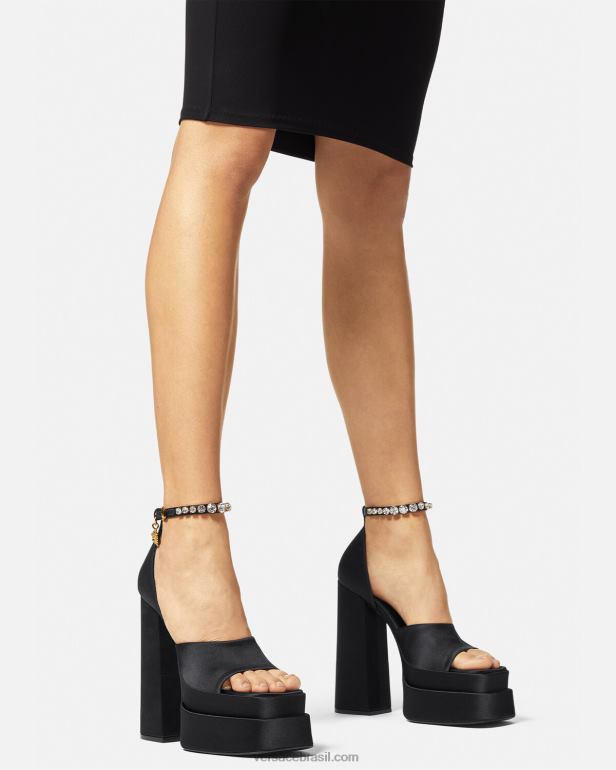 sapato P2TX424 Versace sandalia plataforma medusa aevitas preto mulheres
