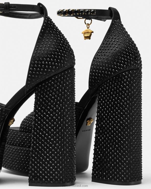 sapato P2TX425 Versace sandalia plataforma medusa aevitas preto mulheres
