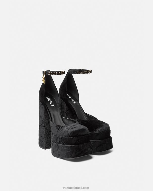 sapato P2TX428 Versace sapatos plataforma de veludo medusa aevitas preto mulheres