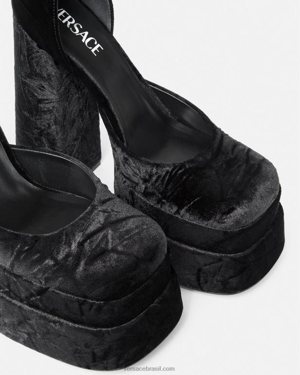 sapato P2TX428 Versace sapatos plataforma de veludo medusa aevitas preto mulheres