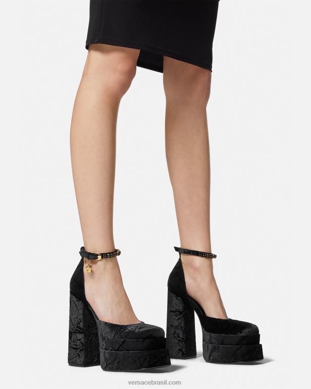sapato P2TX428 Versace sapatos plataforma de veludo medusa aevitas preto mulheres