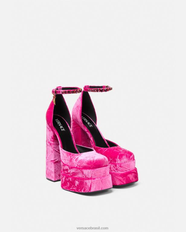 sapato P2TX429 Versace sapatos plataforma de veludo medusa aevitas rosa mulheres