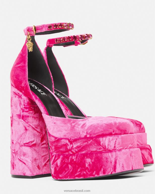 sapato P2TX429 Versace sapatos plataforma de veludo medusa aevitas rosa mulheres