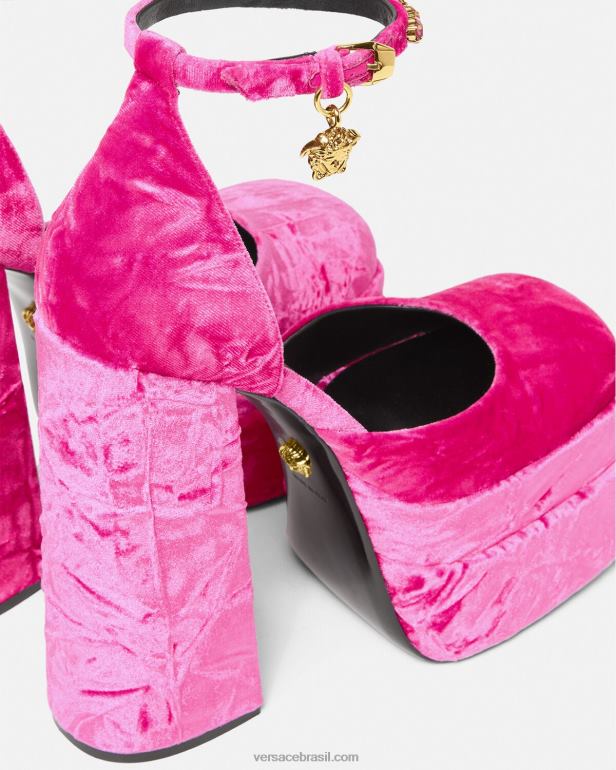 sapato P2TX429 Versace sapatos plataforma de veludo medusa aevitas rosa mulheres