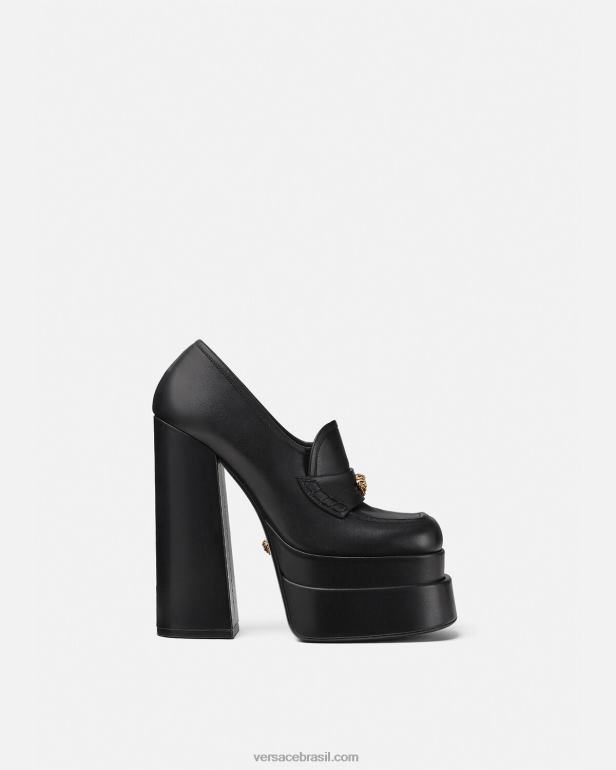 sapato P2TX430 Versace mocassim plataforma aevitas preto mulheres